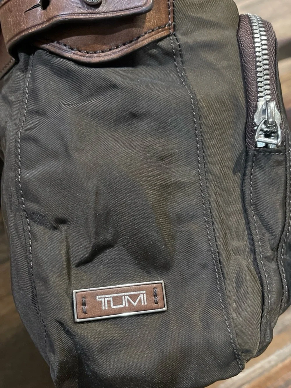 Tumi Brown Nylon Crossbody Messenger Bag with Leather Trim